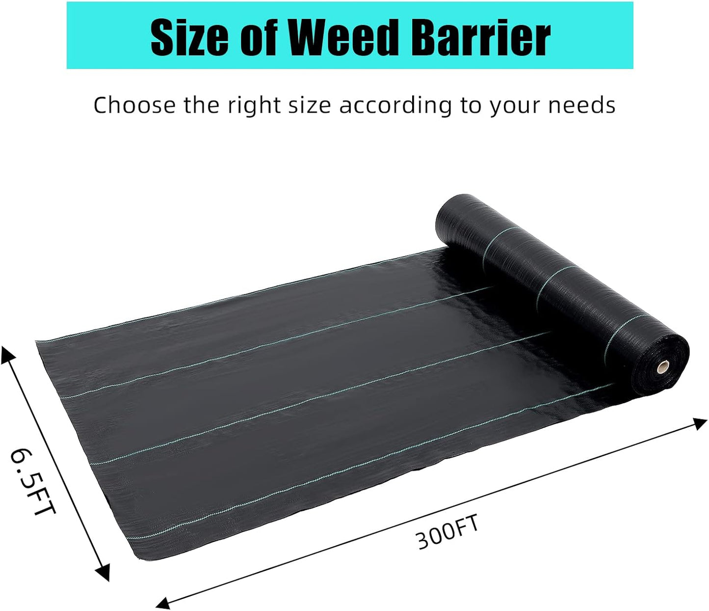 6.5ft X 300ft Weed Barrier Landscape Fabric Heavy Duty, Premium 3.0 oz Ground Cover Weed Block Gardening Mat, Easy Setup & Superior Weed Control, for Erosion Control, Weed Barrier