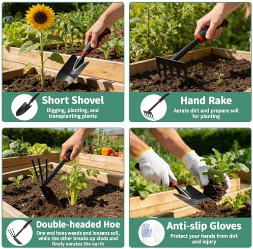 10PCS Gardening Tools Set, Heavy Duty Garden Hand Tool with Storage Bag Rust-Resistant Steel Built to Resist Bending Breaking Garden Essential Kit with Gardening Gifts for Women for Outdoor Planting