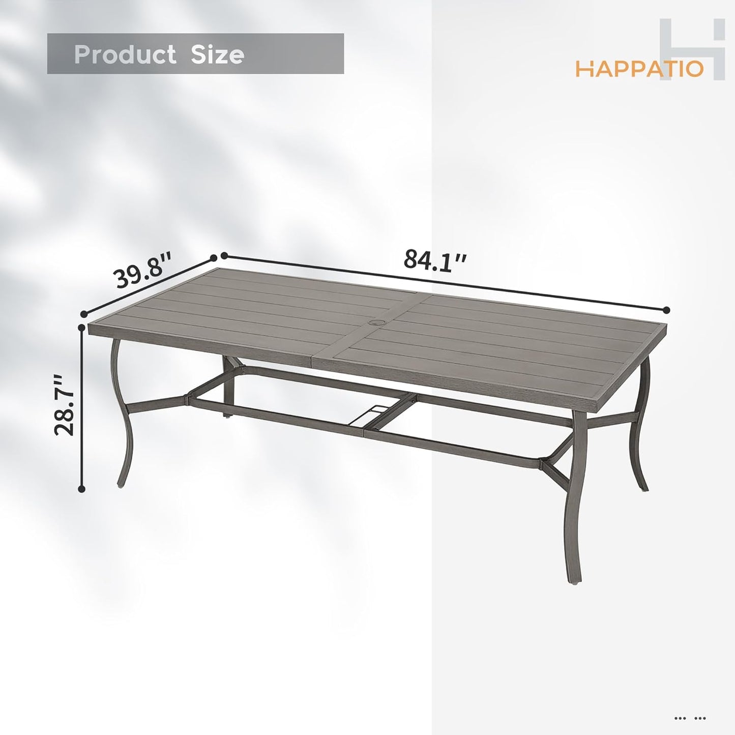 HAPPATIO Outdoor Dining Table for 8, Aluminum Rectangle Outdoor Dining Table with Umbrella Hole, All-Weather Aluminum Patio Dining Table for Garden Yard Poolside, Only Table, Grey
