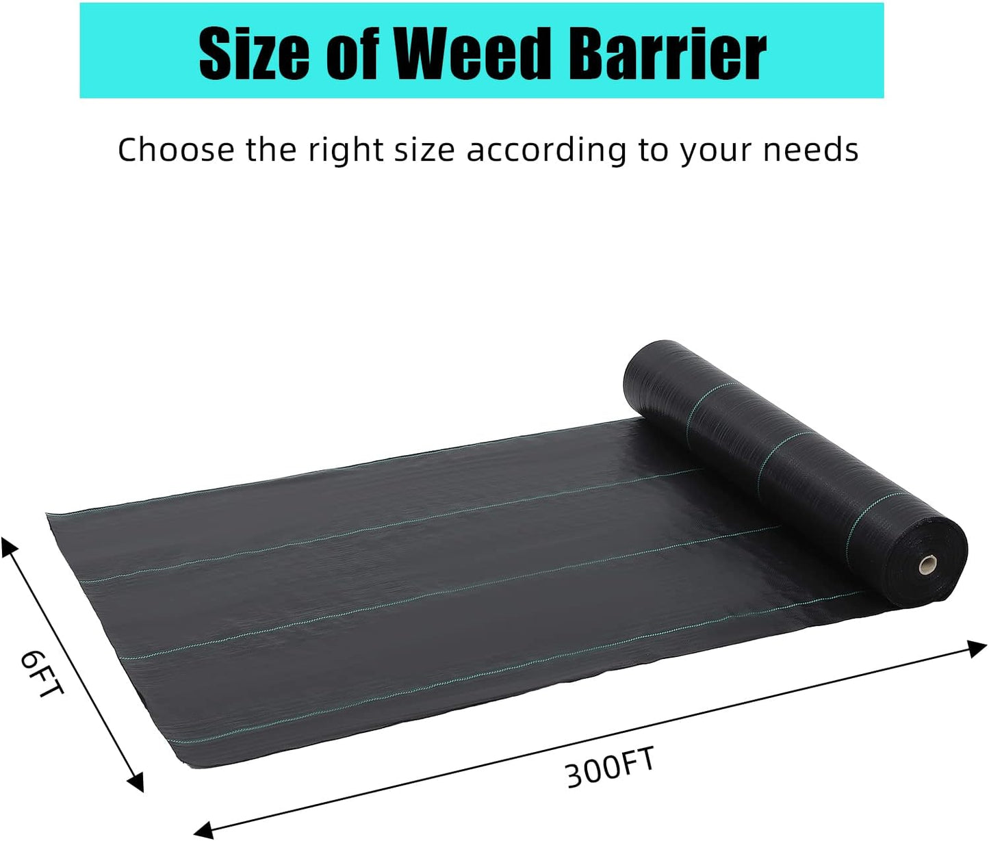 6ft X 300ft Weed Barrier Landscape Fabric Heavy Duty, Towallmark Premium 2.4 oz Ground Cover Weed Block Gardening Mat, Easy Setup & Superior Weed Control, for Erosion Control, Weed Barrier