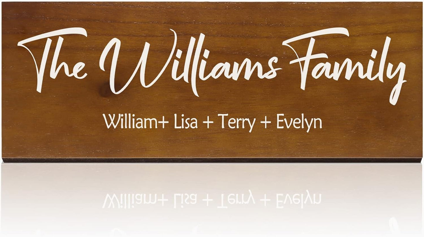 Bemaystar Personalized Family Name Wooden Sign, Family Established Sign, Home Gifts for housewarming, Wedding Gift, Mother's Day Gift, Rustic Farmhouse Decor Sign 16" x 6"