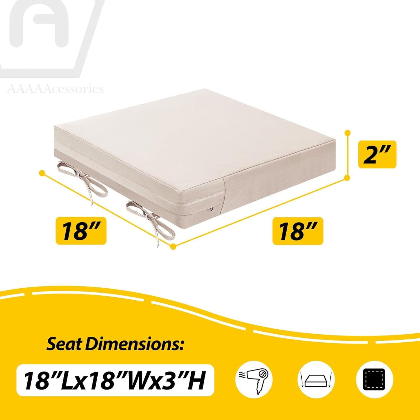 AAAAAcessories Outdoor Seat Cushions for Chairs, Waterproof, Fade-Resistant Patio Furniture Replacement Cushions, 18" x 18" x 2", Set of 2, Khaki Beige