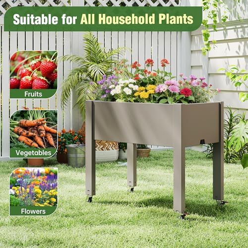 Elevated Raised Garden Bed with Wheels,Planter Box,Gray-26.3" h