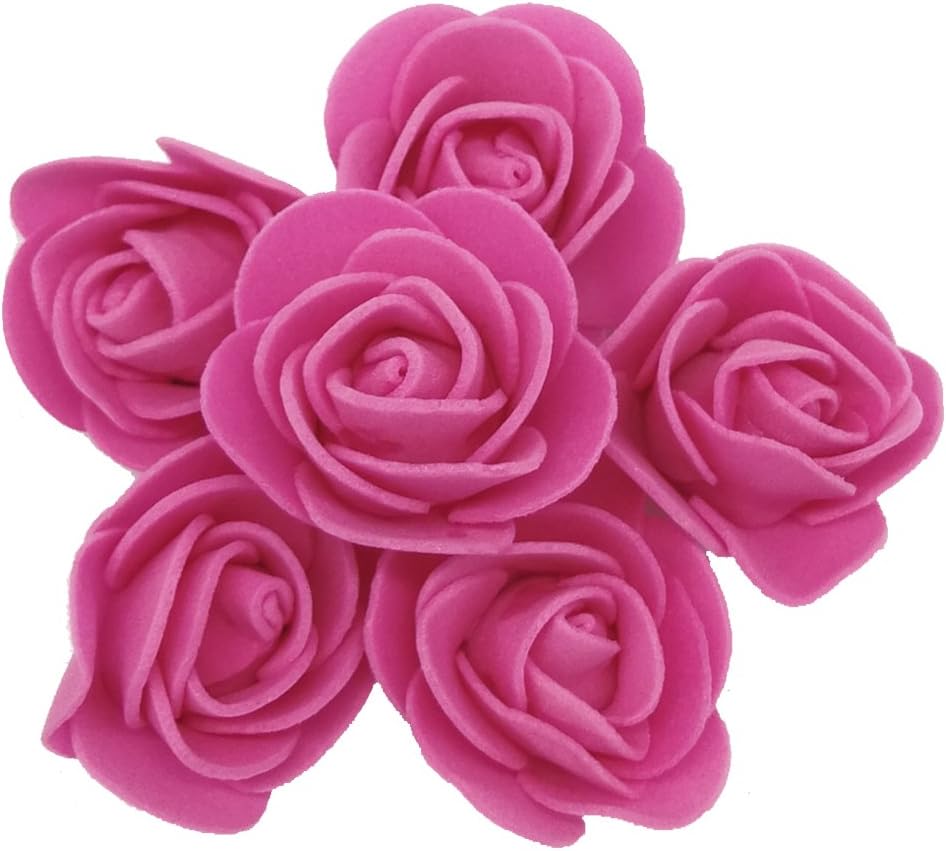 Artificial Flowers 100PCS 3CM Mini Fake Roses for DIY Wedding Bouquets Centerpieces Party Baby Shower Home Decorations (Deep Pink)