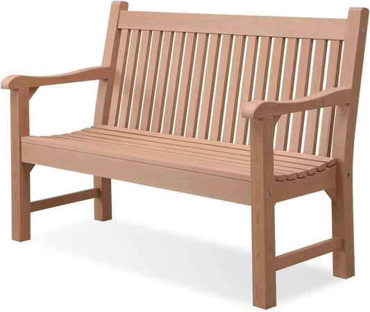 Psilvam 2-Person Poly Lumber Outdoor Bench with 700 Lbs Weight Capacity – Weatherproof Garden Seating for, Balcony Porch & Park, All-Weather Fade-Resistant Patio Furniture (Teak Color)