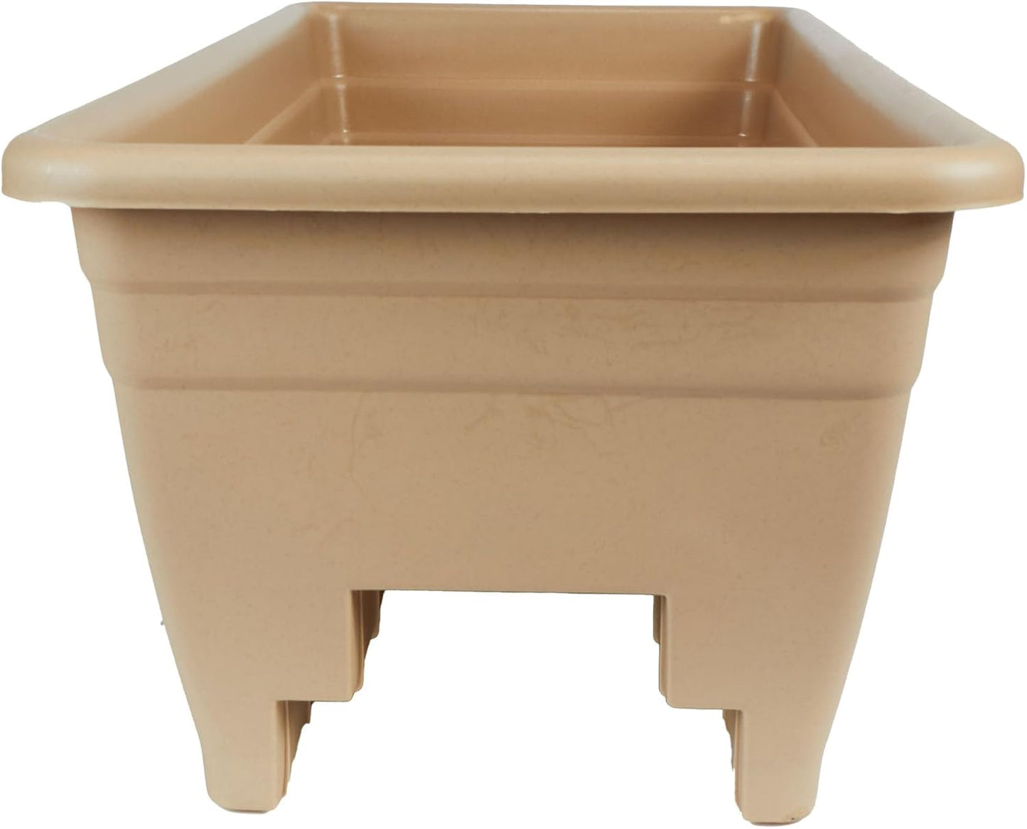 The HC Companies Deck Railing Planter Box w/Removable Drain Plugs - Lightweight & Weatherproof Plastic Flower Box - Balcony Planters for Railing and Fence (24”, Sandstone)