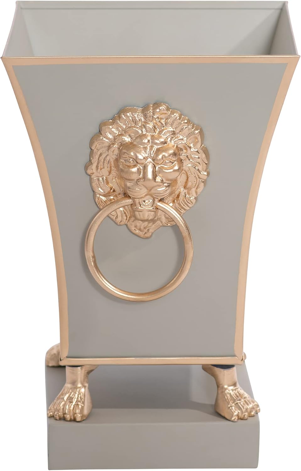 Jaye's Studio Regency Line, Paws & Claws, Decorative Square Cachepot & Planter, Gold Trim & Finish, Hand-Painted, Handcrafted Metal, Luxury Indoor Planter, Size 5x5x9 (Taupe)