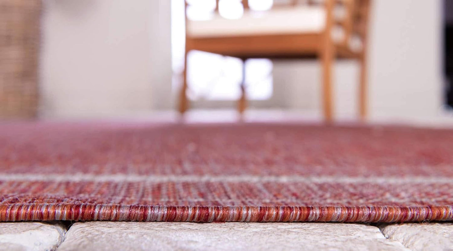 Unique Loom Outdoor Border Collection Area Rug - Soft Border (4' 1" x 6' 1" Rectangle, Rust Red/ Ivory)