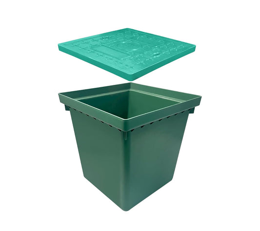 16x16x16in Underground Splice Boxes with Fiberglass Solid Cover,In Ground Pull Box Deep Enclosure Distribution Pit Electrical Junction Boxes Drillable Precast Tapered Pit for Cable Wiring