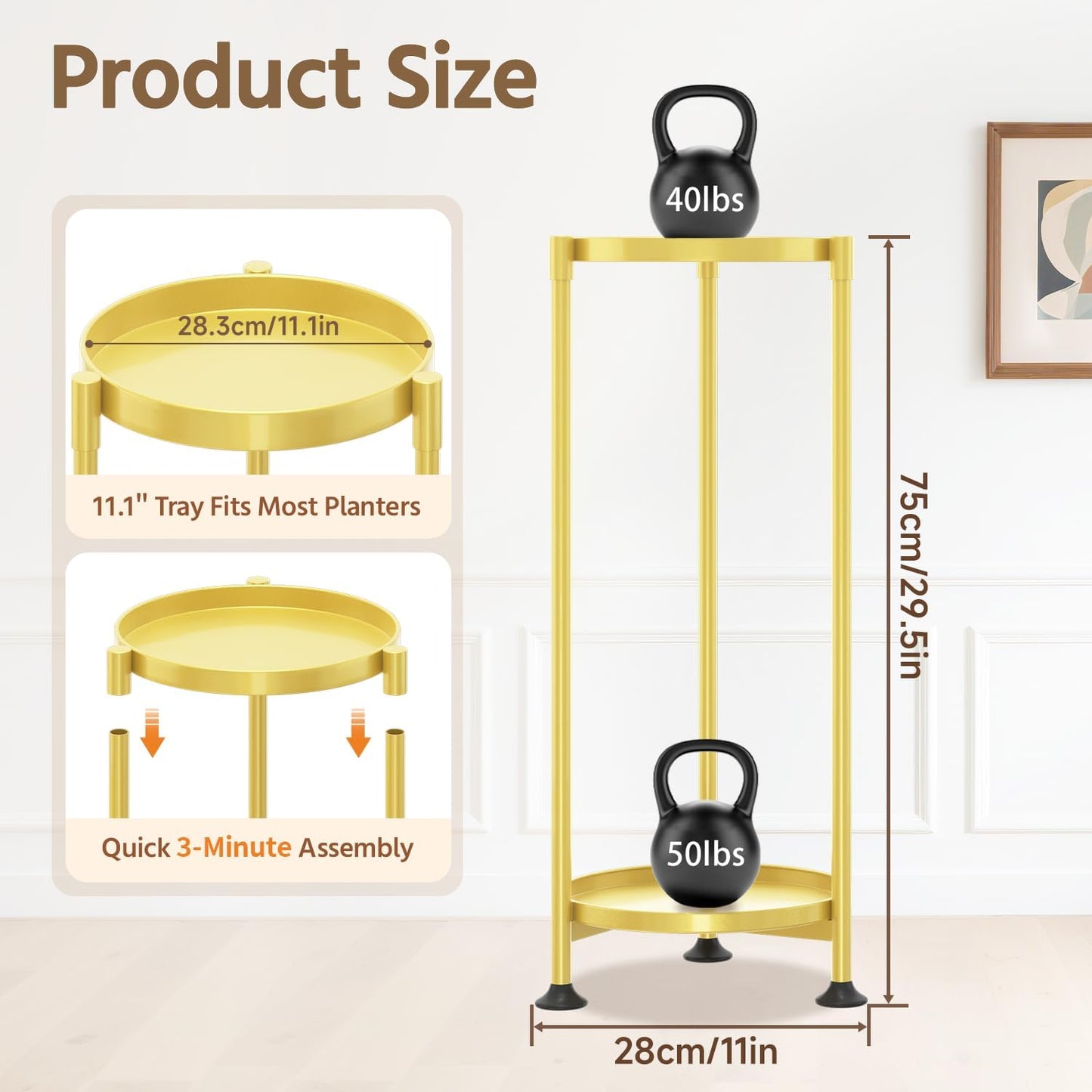 LASZOLA 2 Tier Gold Plant Stand Indoor for Large Tall Heavy Duty Flower Planter, Metal Vertical Multi Level Rack for Narrow Floor Corner, Sturdy Round Holder Organizer, Modern, Mid Century, Farmhouse