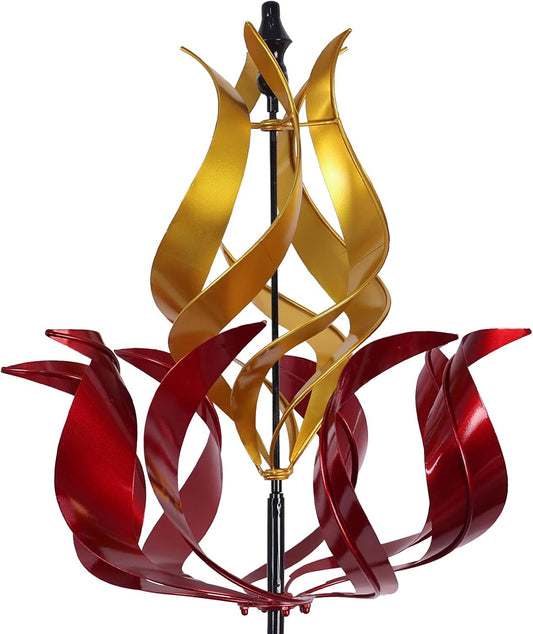 hogardeck Large Wind Spinners Outdoor, 93.3" Metal Tulip Wind Spinner with Stake, 360° Rotating Yard Art, Kinetic Flame Wind Sculptures for Home Lawn Backyard Patio Garden Decor (Red, Golden)