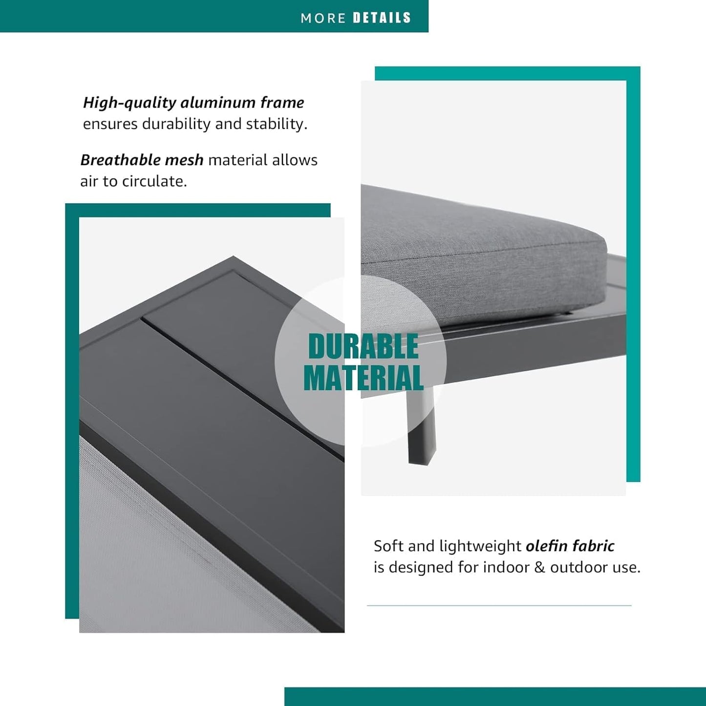 Soleil Jardin 4-Piece Outdoor Patio Furniture Set L-Shaped Aluminum Sectional Sofa with Coffee Table All-Weather Patio Conversation Set with Cushions, Dark-Grey