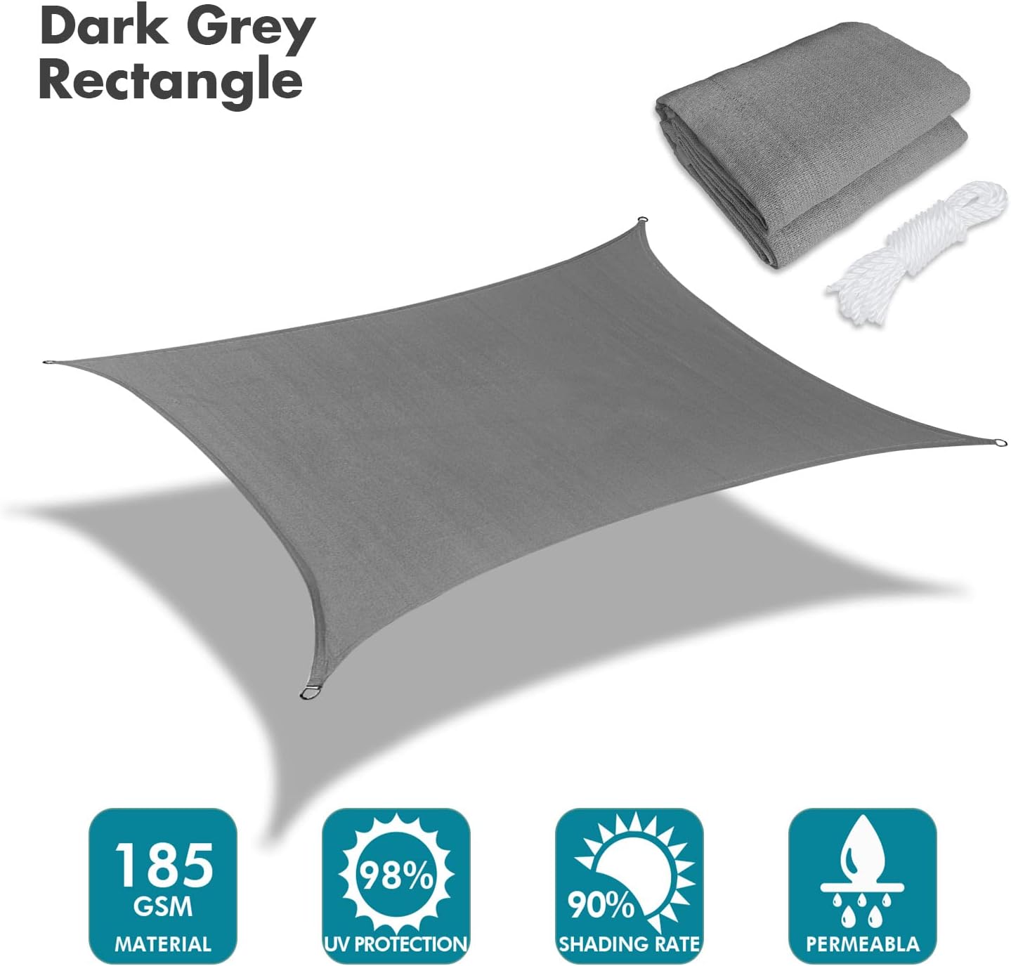 KANAGAWA 18'X18' Dark Gray Custom Size Sun Shade Sail Square UV Block Canopy Cover for Patio Backyard Lawn Garden Outdoor (Customized Available)