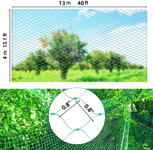 13X40Ft Bird Netting for Garden Protect Vegetable Plants and Fruit Trees,Plastic Trellis Netting for Birds, Deer,Squirrels and Other Animals