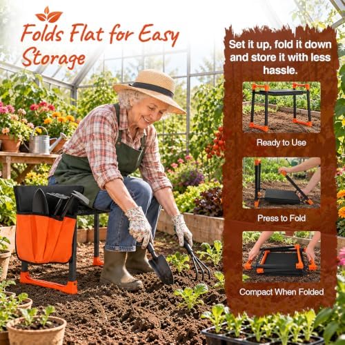 Foldable Garden Kneeler and Seat, 400 lb Capacity, 2 Tool Pouches