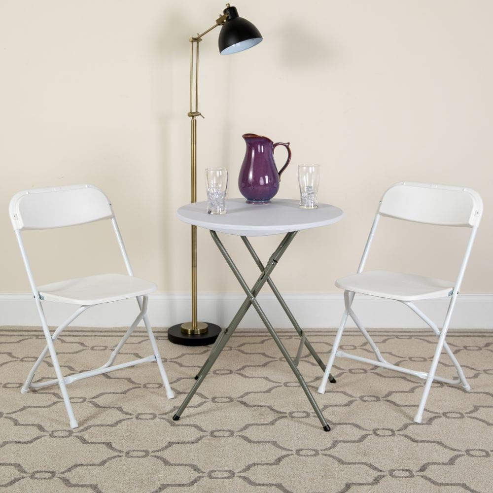Flash Furniture Hercules Series Plastic Folding Chairs for Parties and Weddings, Stackable Commercial Event Seats with 650-lb. Static Weight Capacity, Set of 2, White