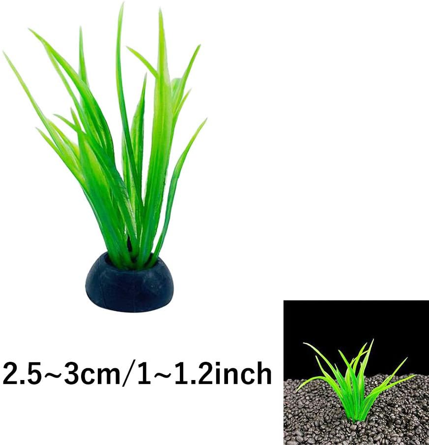 Smoothedo-Pets Aquarium Plant Fish Tank Decoration 20 Pieces Small/1" Tall Plastic Artificial Plant Goldfish Hidden Mini Grass Set (Green-B)