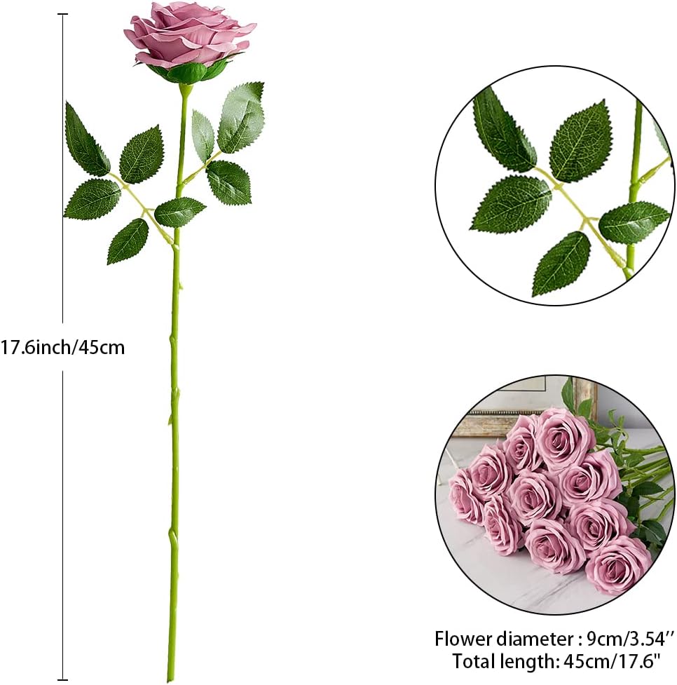 Artificial Rose 10pcs Open Flower Bouquet Faux Rose Stems for Wedding Arrangement, Bridal Bouquet, Centerpiece, Fake Faux Silk Flowers (Mauve)