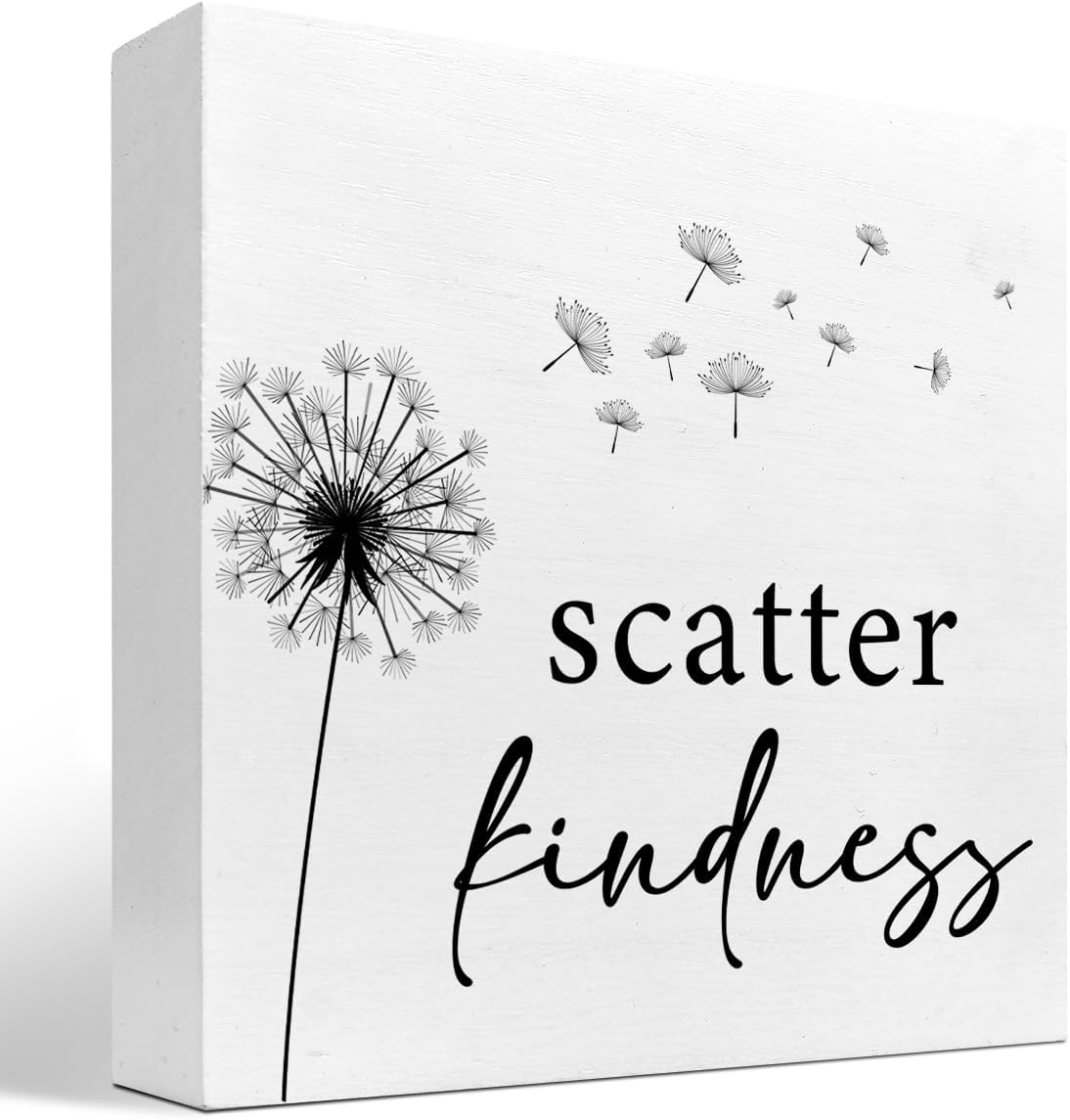 z-Crange Scatter Kindness Dandelion Wood Block Sign, Rustic Kindness Quote Wooden Box Plaque Sign for Home, College, Office Shelf, Table Decor