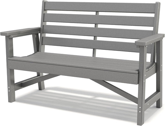 GREENVINES Outdoor Bench | HDPE | Garden Benches | All Weather | for Outdoors Patio Park Porch Outside Backyard | 2-Person | Grey