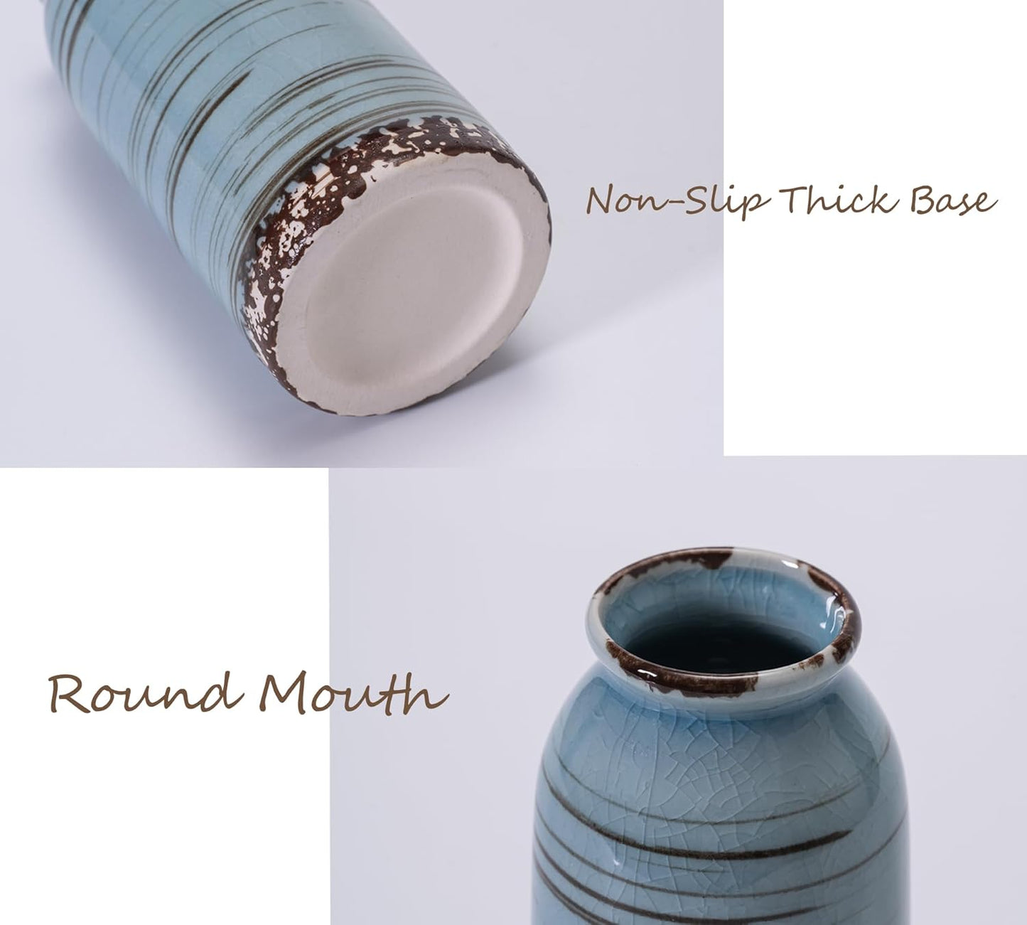 Ceramic Vase Set of 3, Farmhouse Decorative Vase for Pampas Grass, Living Room, Bathroom,Bookshelf, Centerpieces (Blue/Navy Blue/Yellow)