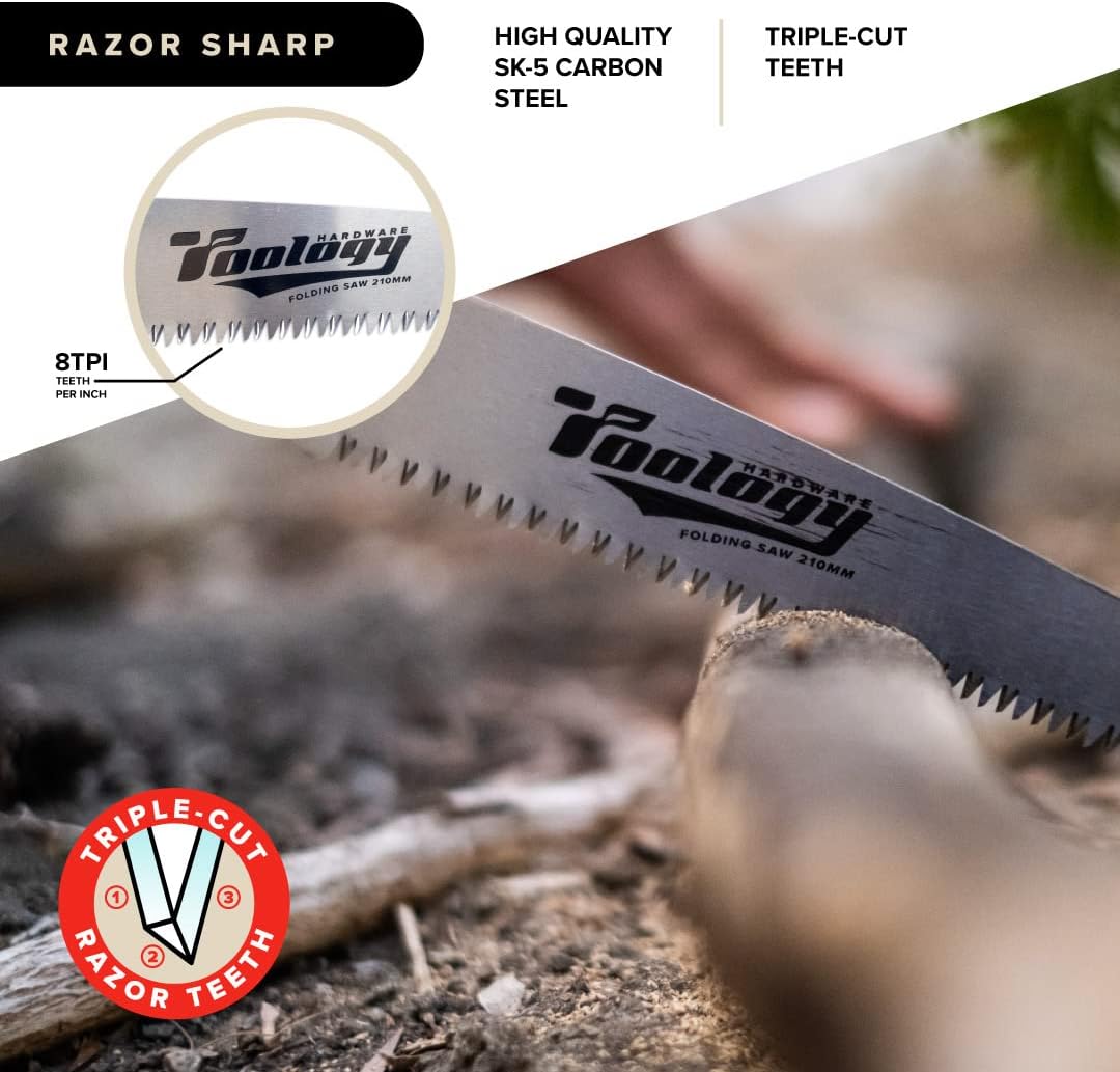 8" Folding Hand Pruning Saw for Gardening, Camping, Wood/Tree Cutting, Made with Heavy Duty SK-5 Steel (Red)