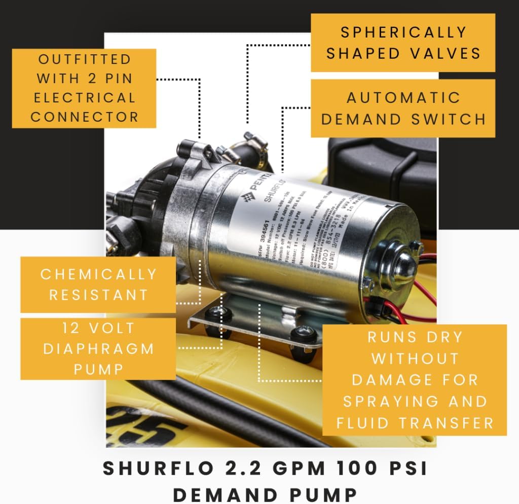 25 Gallon Silver Spot Sprayer – 2.2 GPM SHFLO 12V Pump, Economy Handgun with Adjustable Nozzle, 15’ Hose – Lawn & Garden ATV/UTV Sprayer for Weed & Pest Control