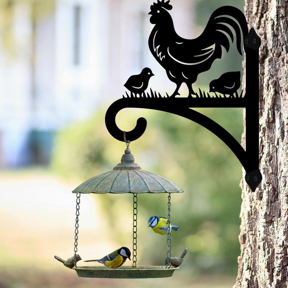 peacoblue Iron Plant Hangers Hooks for Outdoor Indoor Hanging Plants Fern Pots, Lantern, Bird Feeder, Wind Chimes, 12”x14” Rooster Weather Resistant Metal Wall Brackets for Garden, Farmhouse(Rooster)