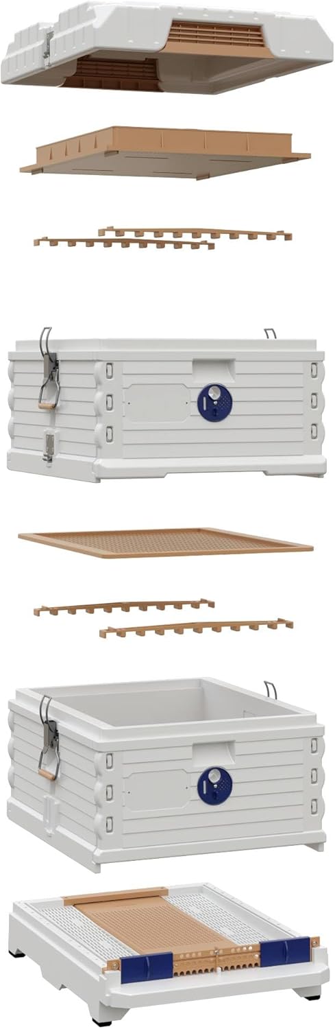 Ergo Insulated 10 Frame Bee Hive Set [NO Frames Included] (Double Deep, White Body Blue Entrance)