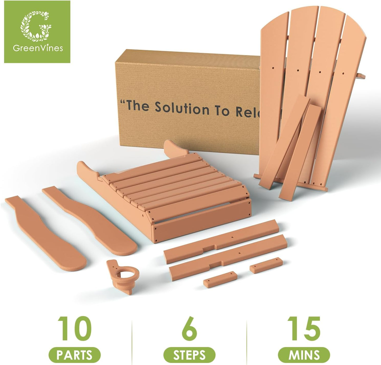 GREENVINES Folding-Adirondack-Chairs-Set-of-6 | HDPE Plastic | Fire Pit Chair | All Weather | Cup Holder | Teak | for Deck Backyard Patio Outdoor Garden