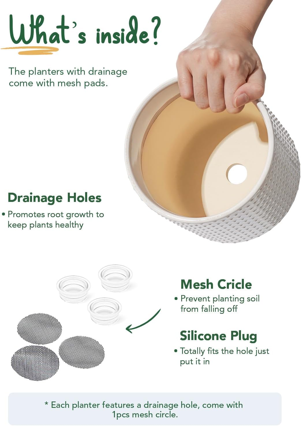 LE TAUCI Ceramic Plant Pots Indoor, 10+8+6 Inch Planters for Indoor Plants, Raised Dots Flower Pots with Drainage Hole and Plug, Cylinder Round Planters, Set of 3, Glaze Arctic White