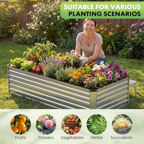 DUMOS Galvanized Raised Garden Bed Outdoor, Planter Box, 8x4x2ft