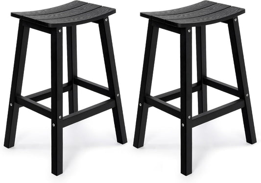 Weatherproof Bar Stools Set of 2, 28" Height Outdoor Bar Stools Holds up to 400 lbs, Saddle Seat, Bar Height Stools for Patio, Garden, and Kitchen Island, Black