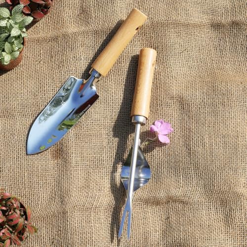 Garden Tool Set, 2 Pieces Stainless Steel Heavy Duty Garden Tools, Garden Kit with Ergonomic Wooden Handle, Durable Garden Tools for Gardening, Gardening Gifts for Women