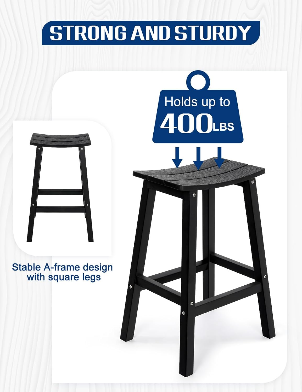 Weatherproof Bar Stools Set of 4, 28" Height Outdoor Bar Stools Holds up to 400 lbs, Saddle Seat, Bar Height Stools for Patio, Garden, and Kitchen Island, Black