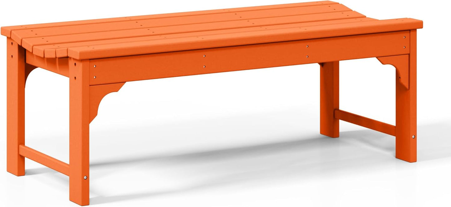 WestinTrends Malibu Outdoor Bench, All Weather Resistant Poly Lumber Backless Patio Garden Bench, Adirondack Curved Bench Seat for Comfort, Orange