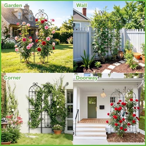 2 Pack 86.7" Black Metal Garden Trellis for Climbing Plants, Heavy Duty