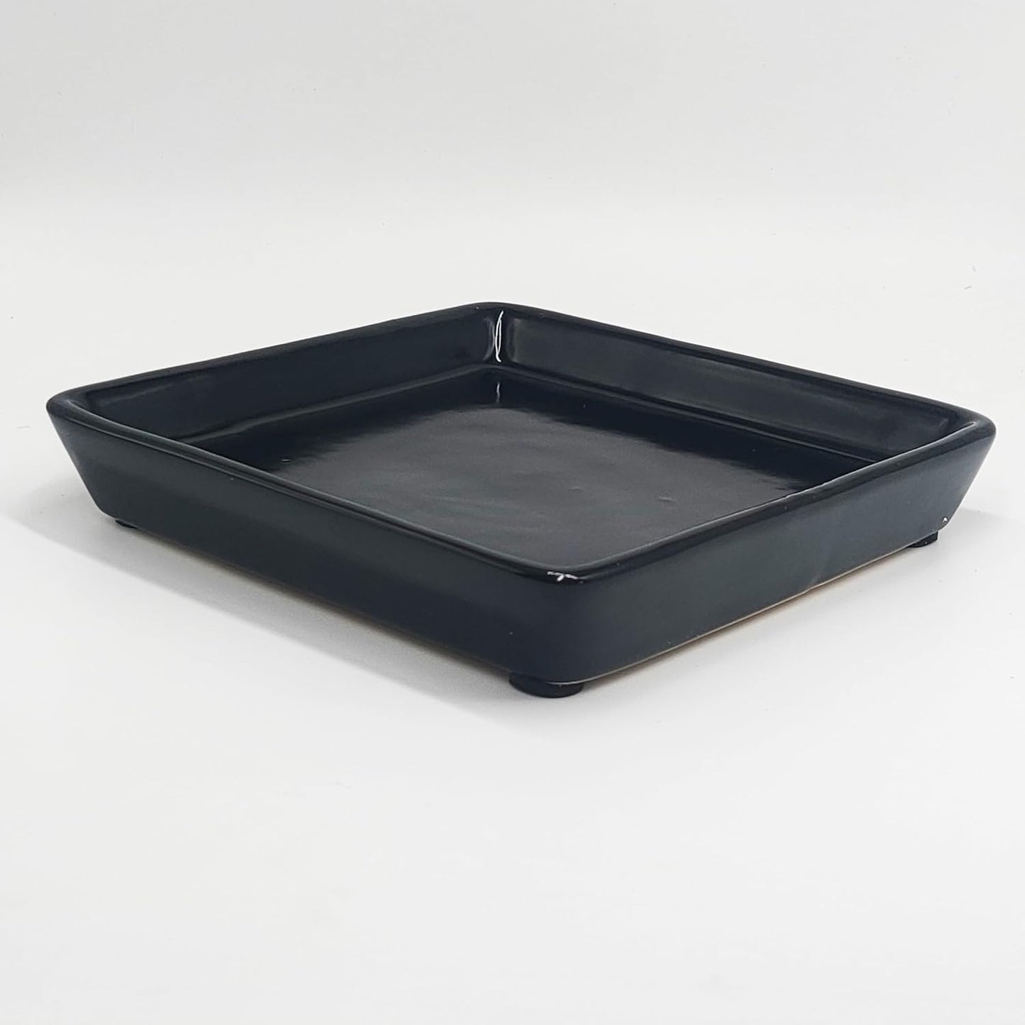 Square Plant Saucer 10 Inch 2 Pack，Plant Trays for Pots, Black Ceramic Plant Saucers for Indoors Outdoors, Plant Drip Tray 4 6 8 10 12 14 Inch