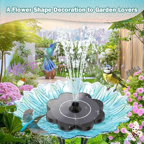Yzert Solar Fountain Flower Shape-No Battery, Glass 3.5W Solar Water Fountain with 7 Nozzles & 4 Fixer Rods,Solar Fountain Pump for Bird Bath, Outdoor, Pool, Garden, Pond & Flower Pot
