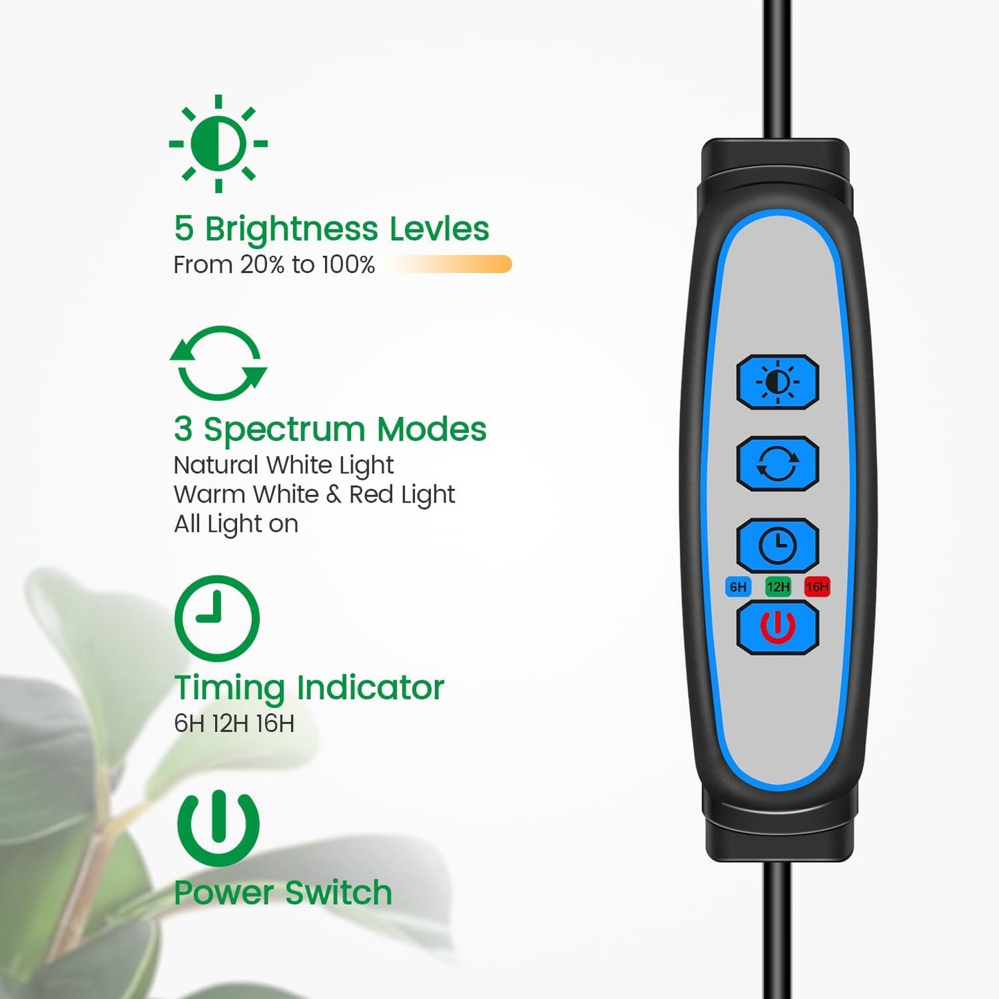 Garpsen Grow Light, Full Spectrum Plant Lights for Indoor Growing with Gooseneck (No Base), 3 Colors Modes and 5 Dimmable Levels, 6/12/16H Timer, 65'' Height Grow Lamp for Large Plants-[2Pack]