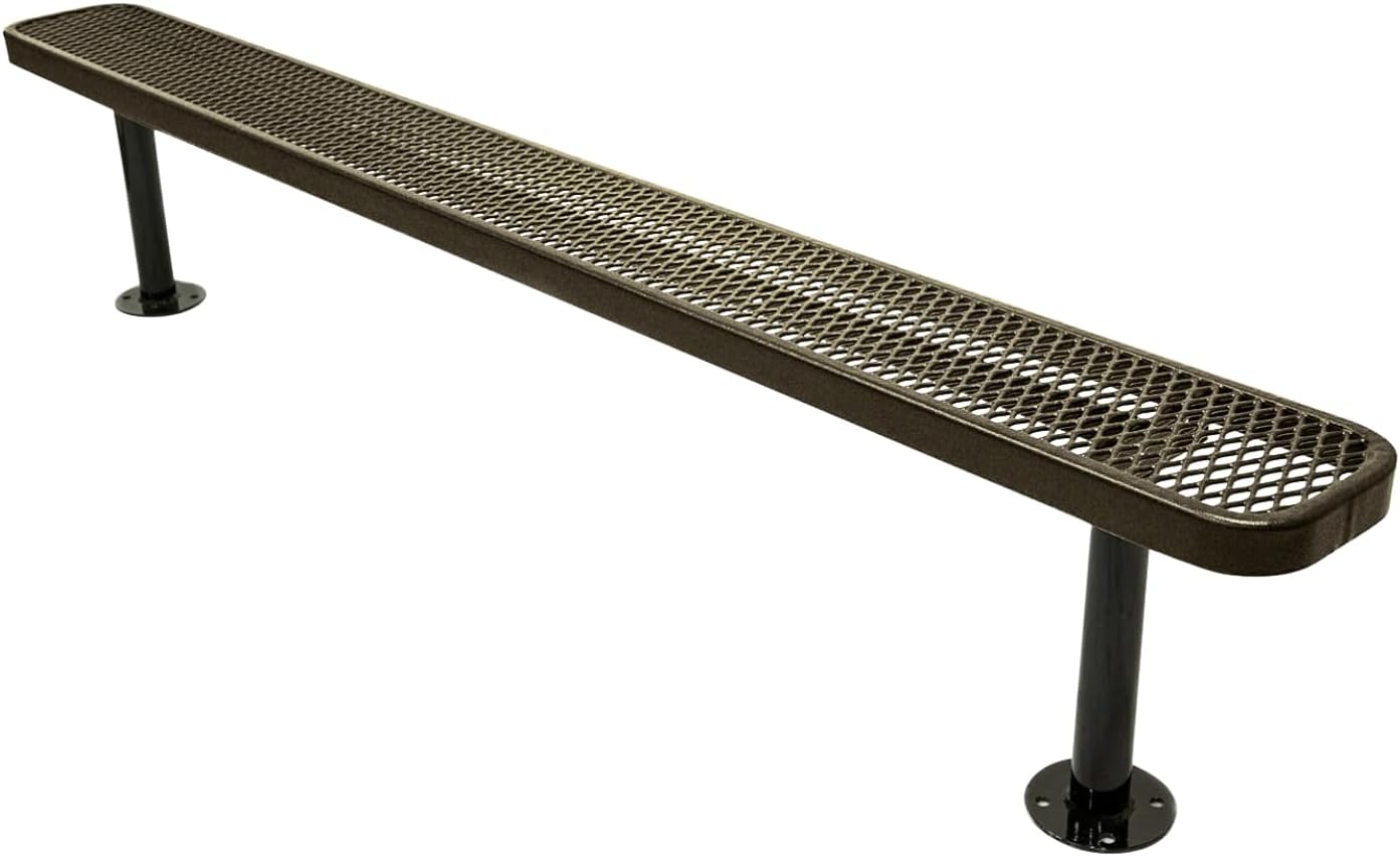 Heavy-Duty Outdoor Bench Thermoplastic Coated, Expanded Metal, Commercial-Grade Seating, Made in America (Surface Without Back, 8 Ft, Textured Gold Vein)