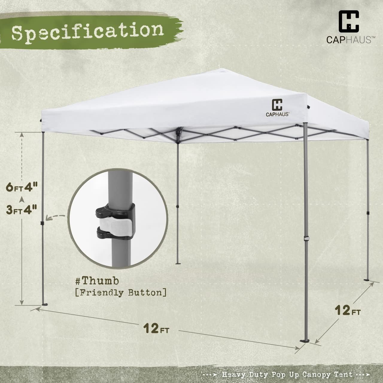 CAPHAUS 12ft x 12ft Patented One-Push Pop Up Outdoor Canopy Tent, Heavy-Duty Commercial Grade w/Central Lock, Portable and Instant Folding Shelter with Wheeled Carry Bag and Weight Bag, White