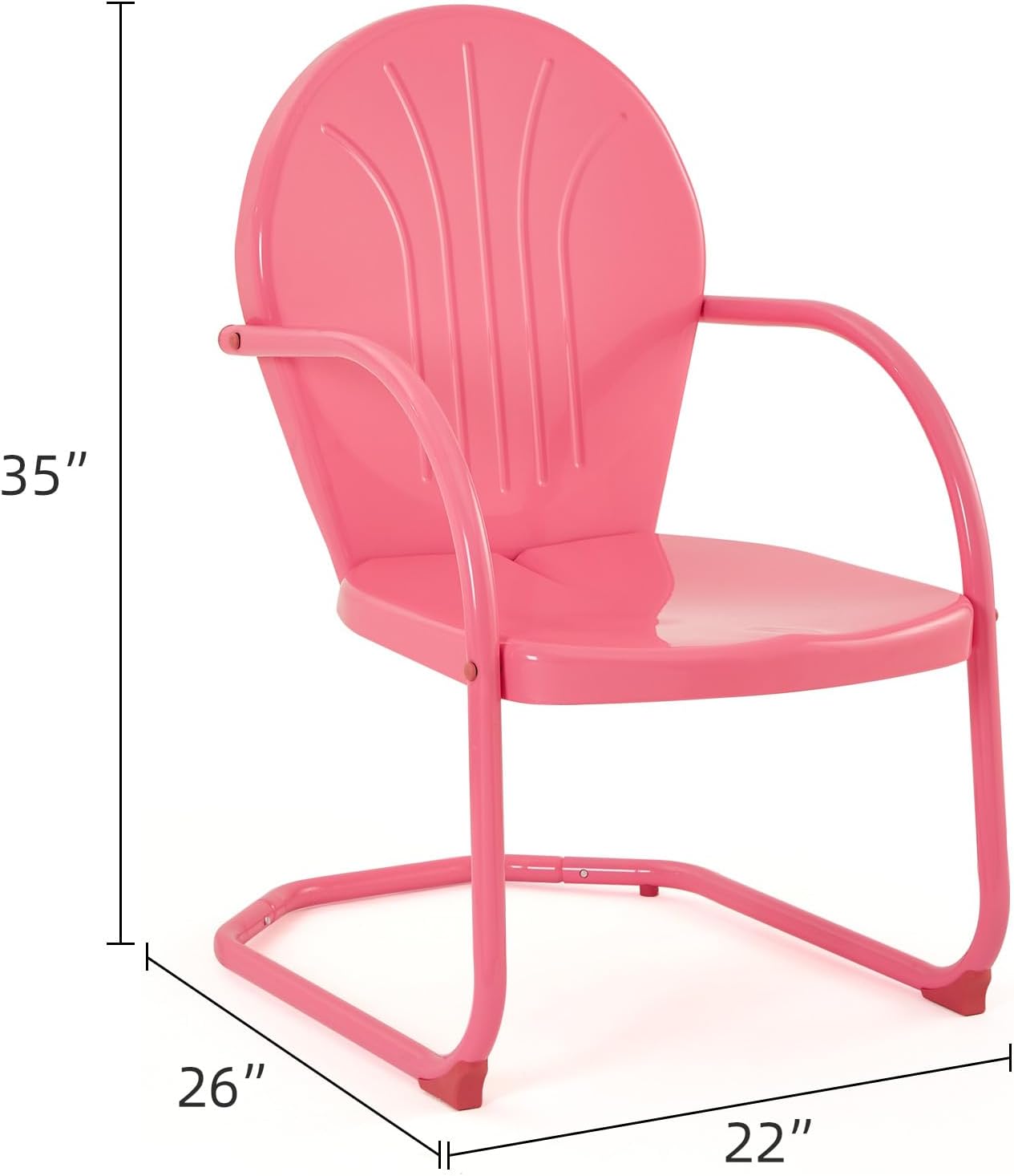 Patio Metal Chair Retro Dining Chair, Outdoor Conversation Rocking Metal Chairs for Balcony/Porch/Backyard/Garden/Lawn, Pink
