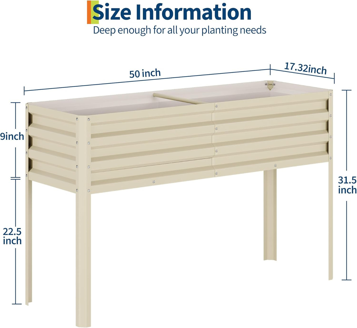 Galvanized Raised Garden Bed with Legs - 50×32×17In Metal Planter Box for Vegetables, Outdoor Raised Garden Beds Gardening, Durable Planter Raised Beds, Sturdy Planters for Outdoor Plants (Beige)