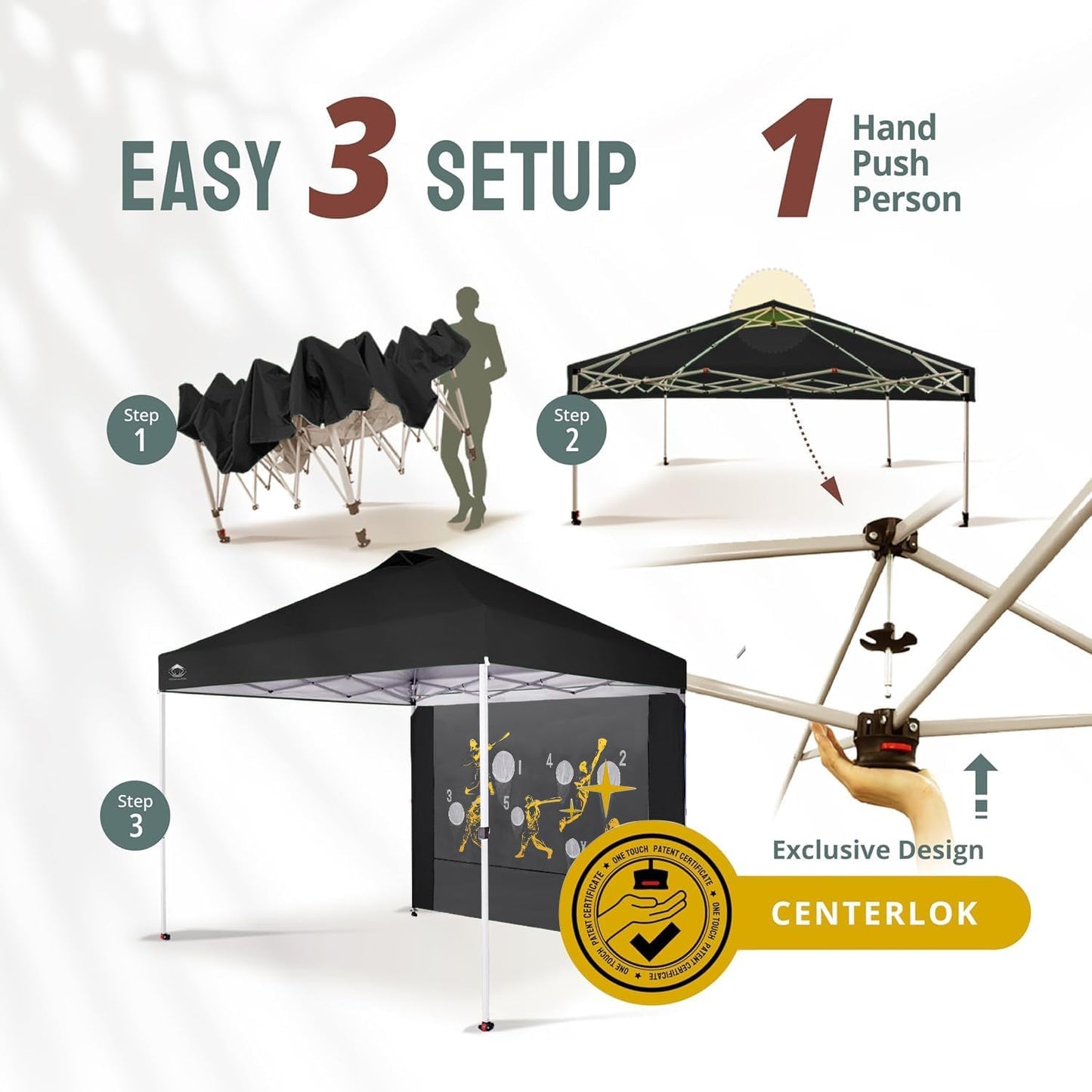 CROWN SHADES 10x10 Pop Up Canopy Tent with Game Netting - Beach Tent with One Push Setup - Outdoor Sun Shade for Events, Parties, Camping with STO-N-Go Cover Bag, Silver Coated Top, Black