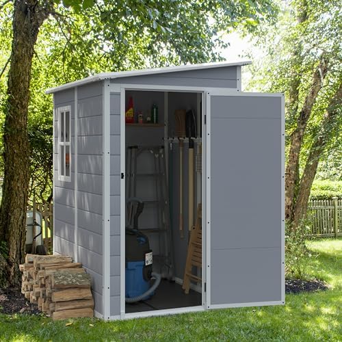 JUMMICO Outdoor Storage Shed, 5 x 4 FT Resin Shed with Floor