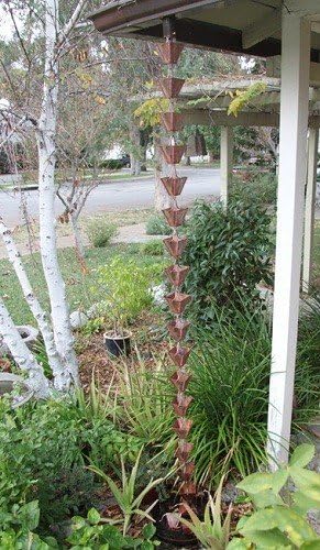 Nutshell Stores Medium Square Cups Rain Chain - Pre-Aged Copper - 13 Feet