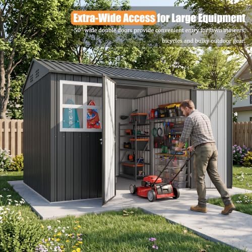 MNLR 8x8 FT Metal Outdoor Storage Shed with Windows