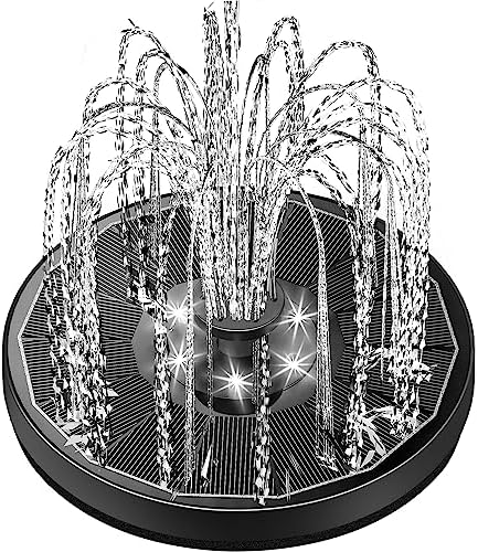 Yzert Solar Fountain Glass Panel with 2200 mah Battery, 3.5W Floating Solar Water Fountain with 4 Fixed Rods, Solar Pump for Bird Bath, Garden, Pond, Pool, Outdoor (Black Panel White Lights)