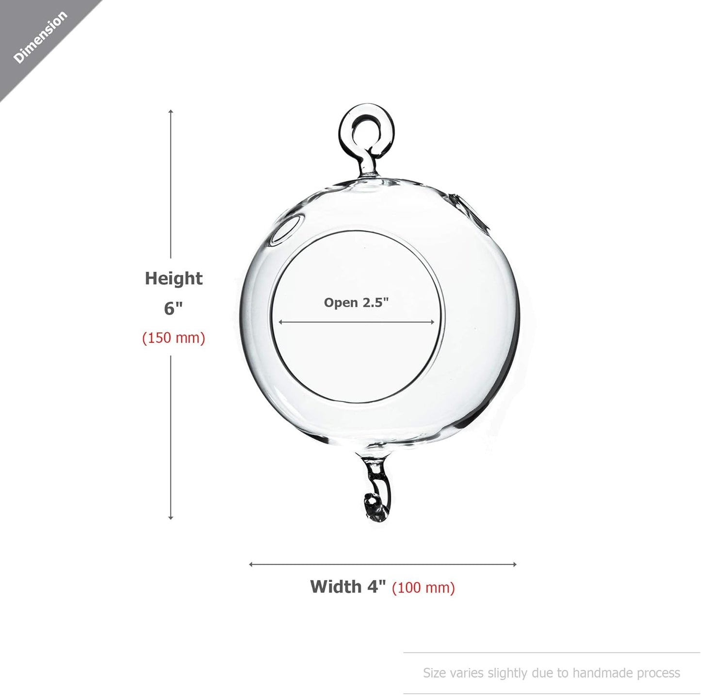 WGV Hanging Terrarium Globe, Width 4", Height 6", Double Hook, DIY Air Succulent Planter, Clear Glass Vase Orb, Candle Holder for Windowsill Outdoor Garden Decor, 1 Piece